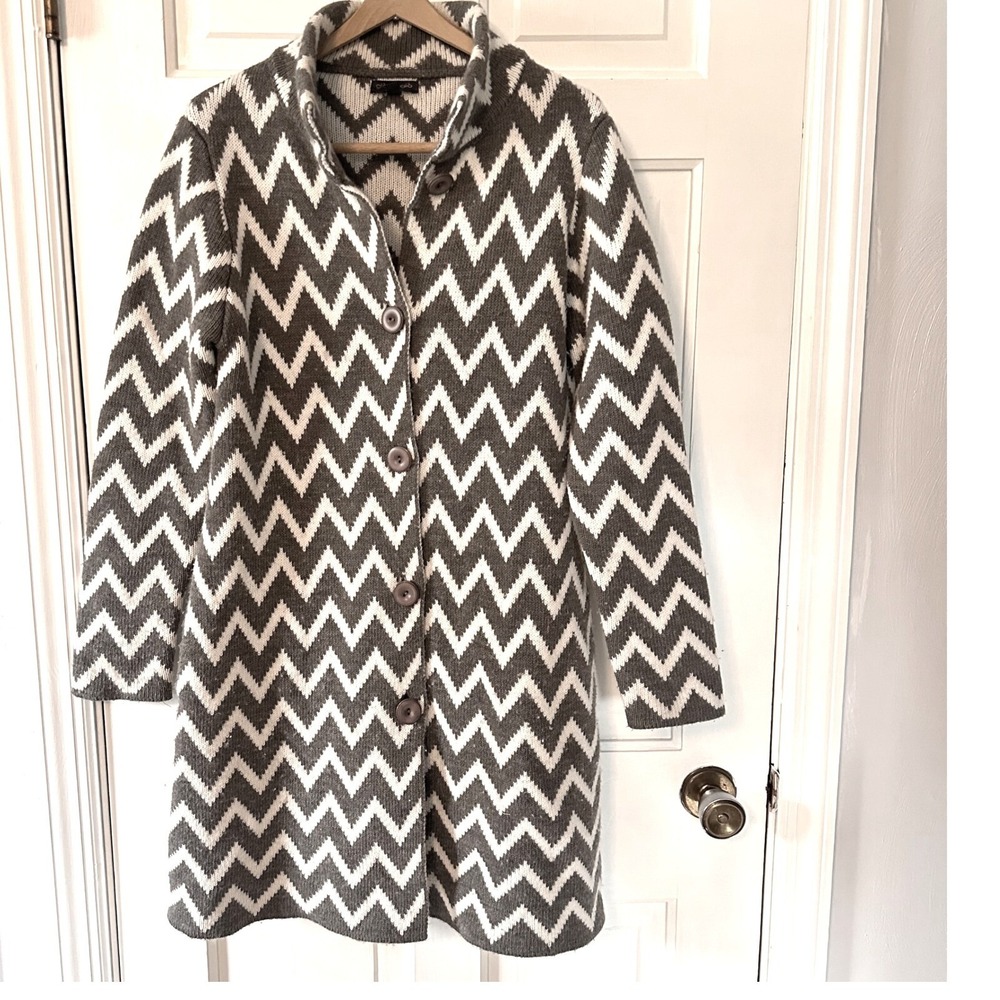 Gio & Gio Knit Wool Blend Cardigan Duster Chevron‎ Pattern Made in Italy S